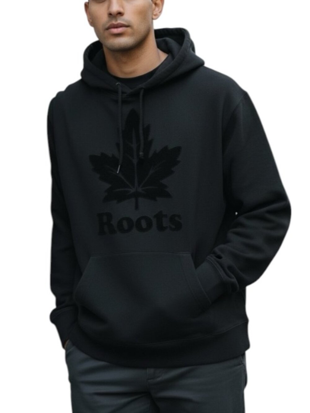 Roots Canada Black Pullover Hoodie Beaver Logo Men’s M Cotton Hoodie Streetwear